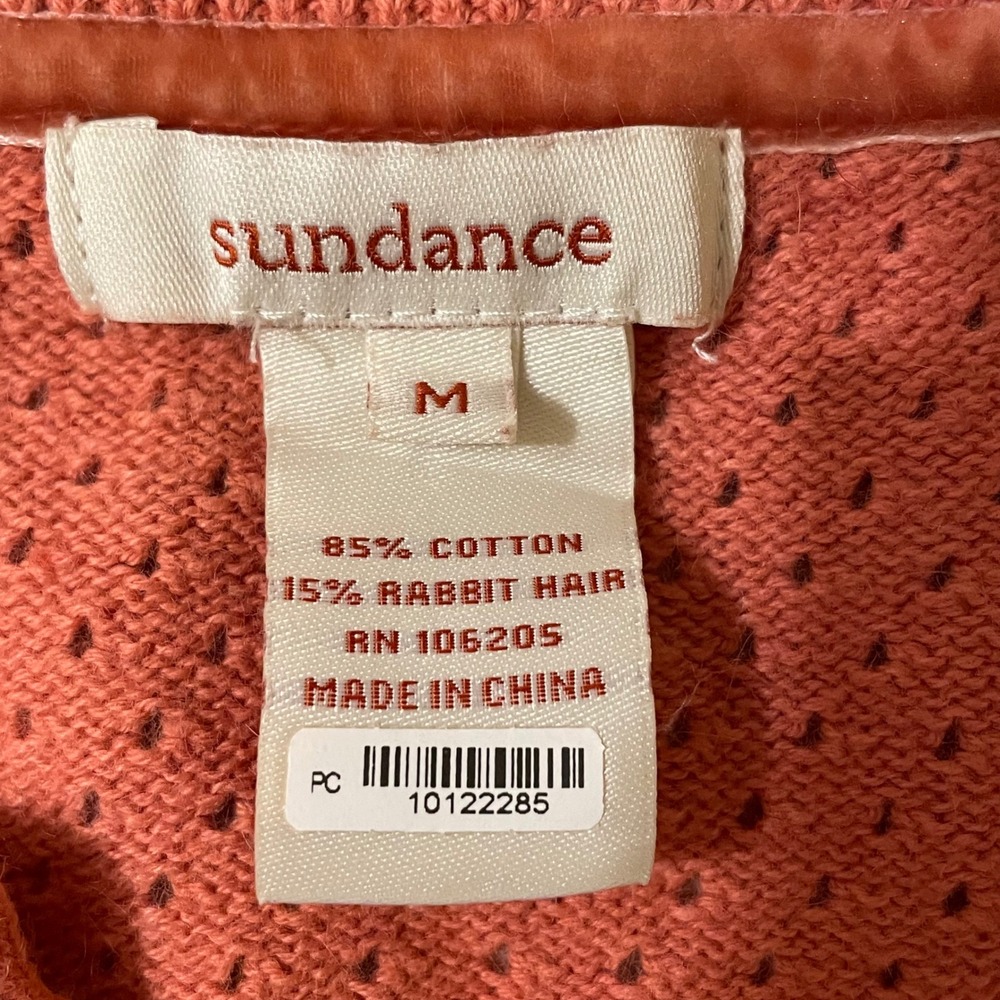 Sundance‎ Women Medium Cardigan Sweater Coral Pointelle Cotton Rabbit Hair Blend - Picture 3 of 7
